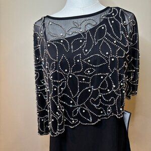 NWT Msk Women's Beaded Chiffon Asymmetrical Short-Sleeve Blouse - Black